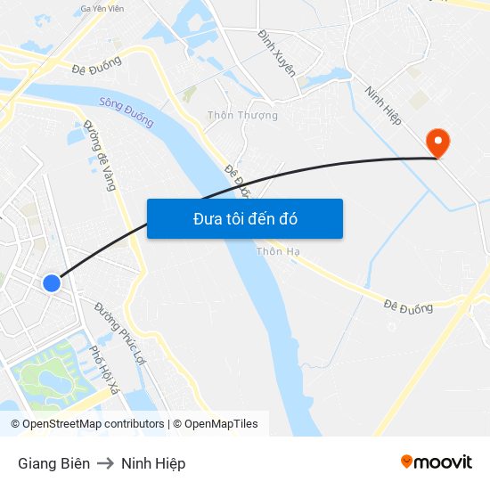 Giang Biên to Ninh Hiệp map