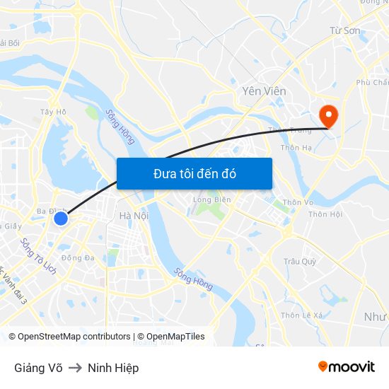 Giảng Võ to Ninh Hiệp map