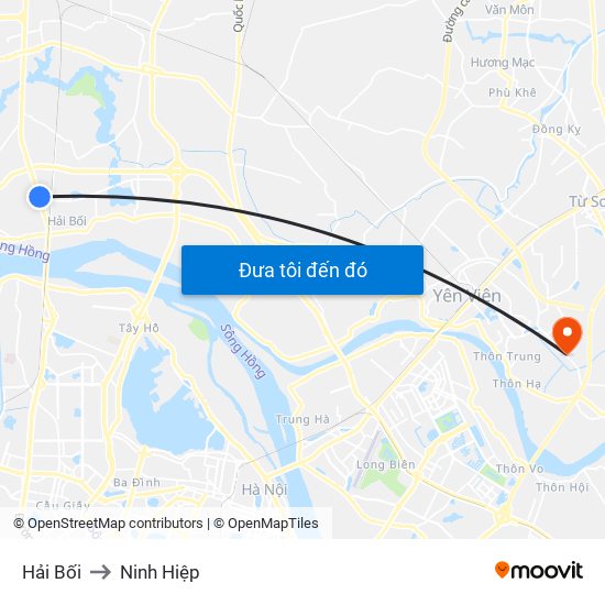 Hải Bối to Ninh Hiệp map