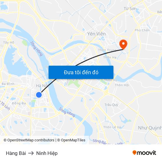 Hàng Bài to Ninh Hiệp map