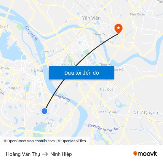 Hoàng Văn Thụ to Ninh Hiệp map