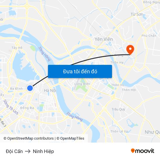 Đội Cấn to Ninh Hiệp map