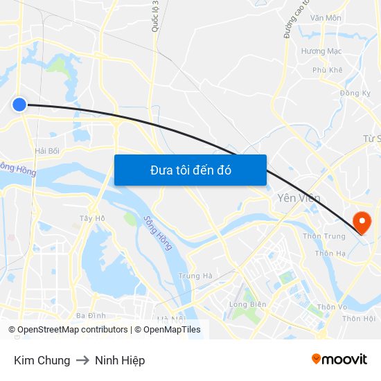 Kim Chung to Ninh Hiệp map