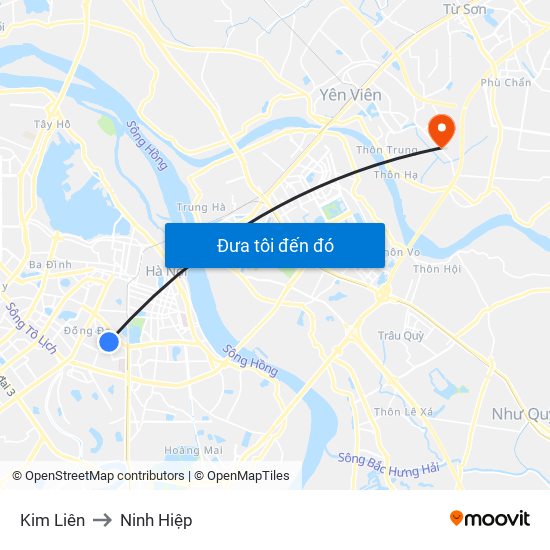 Kim Liên to Ninh Hiệp map