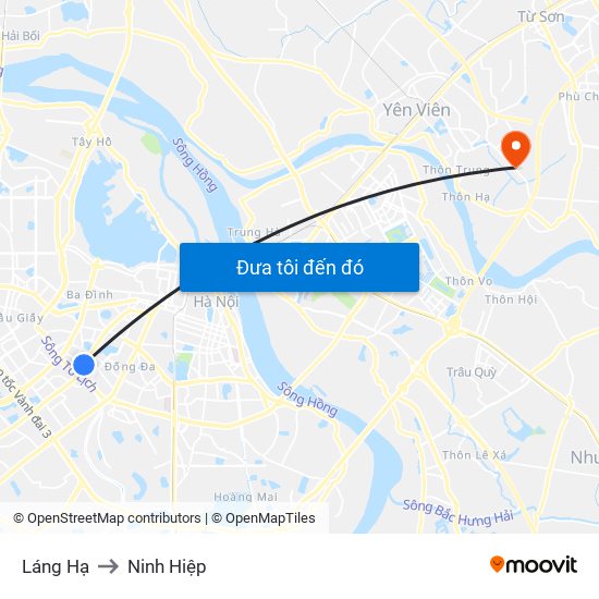 Láng Hạ to Ninh Hiệp map