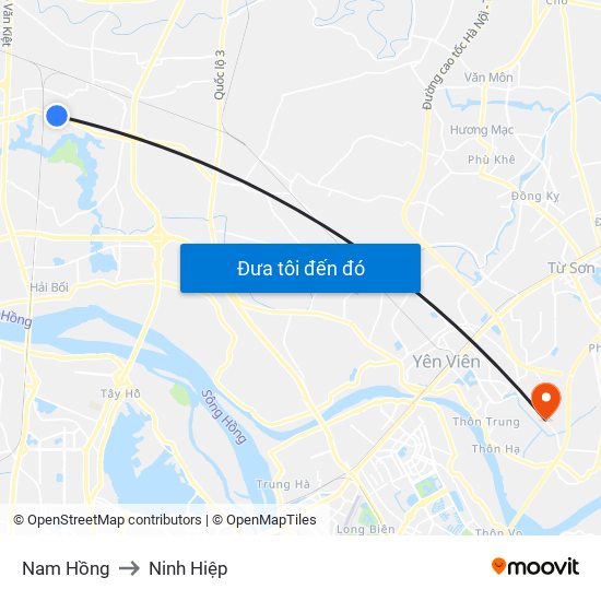 Nam Hồng to Ninh Hiệp map