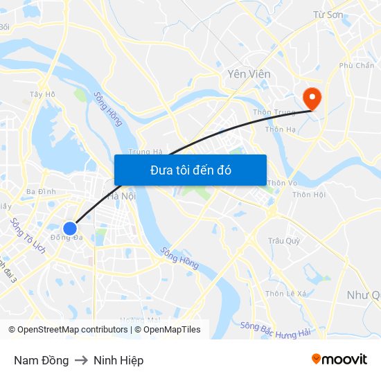 Nam Đồng to Ninh Hiệp map