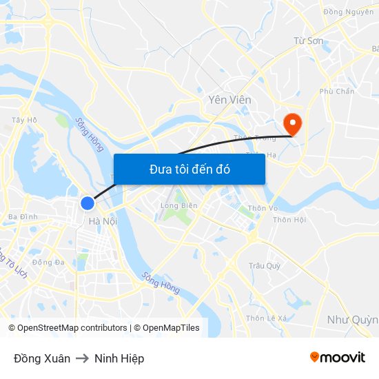 Đồng Xuân to Ninh Hiệp map