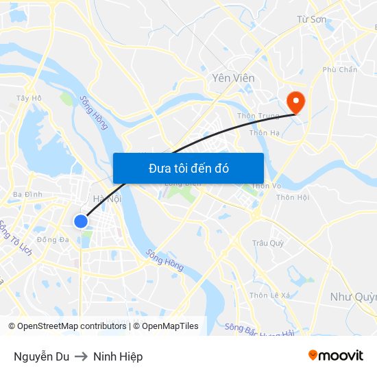 Nguyễn Du to Ninh Hiệp map