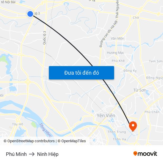 Phú Minh to Ninh Hiệp map