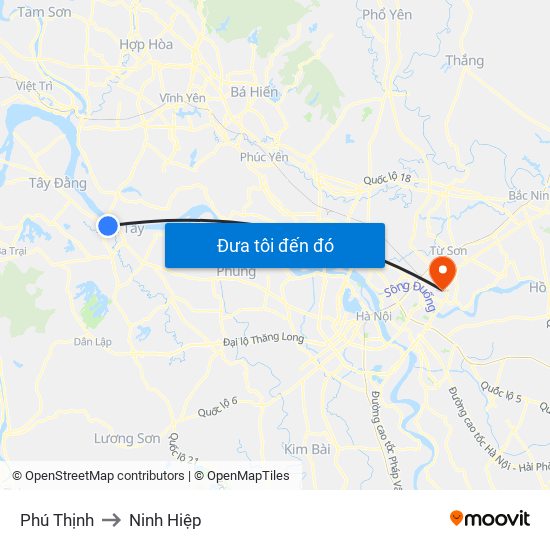Phú Thịnh to Ninh Hiệp map