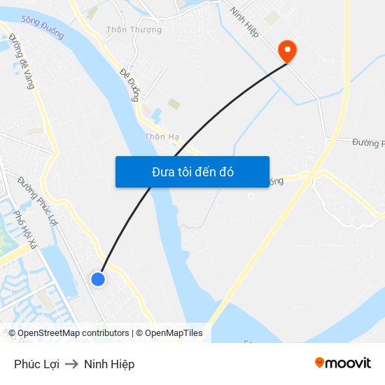 Phúc Lợi to Ninh Hiệp map