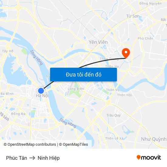 Phúc Tân to Ninh Hiệp map