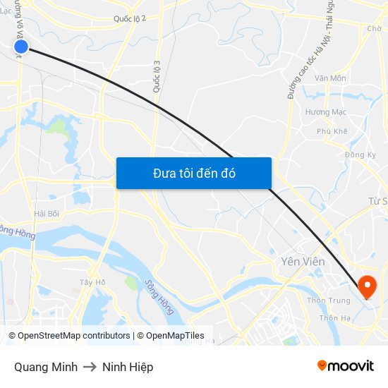 Quang Minh to Ninh Hiệp map