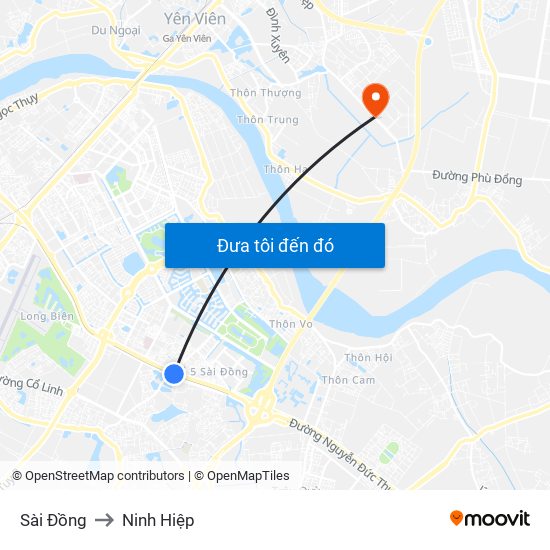 Sài Đồng to Ninh Hiệp map