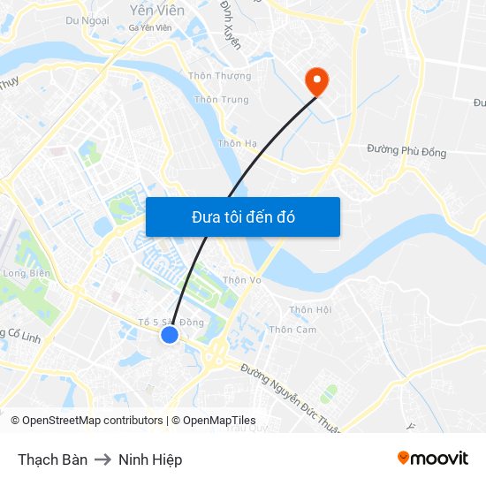 Thạch Bàn to Ninh Hiệp map