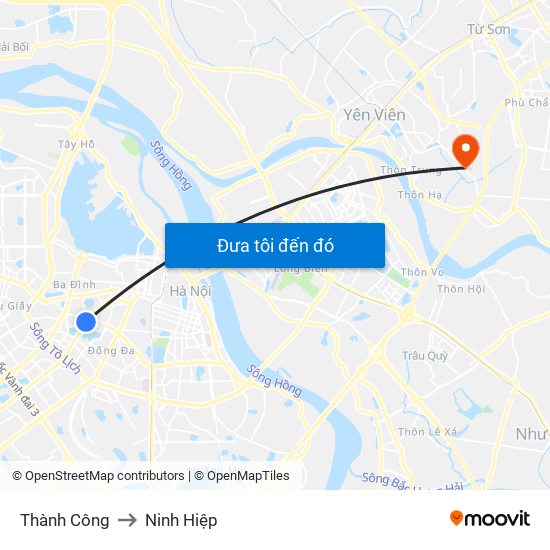 Thành Công to Ninh Hiệp map