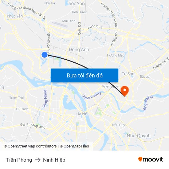 Tiền Phong to Ninh Hiệp map