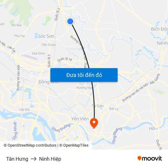 Tân Hưng to Ninh Hiệp map