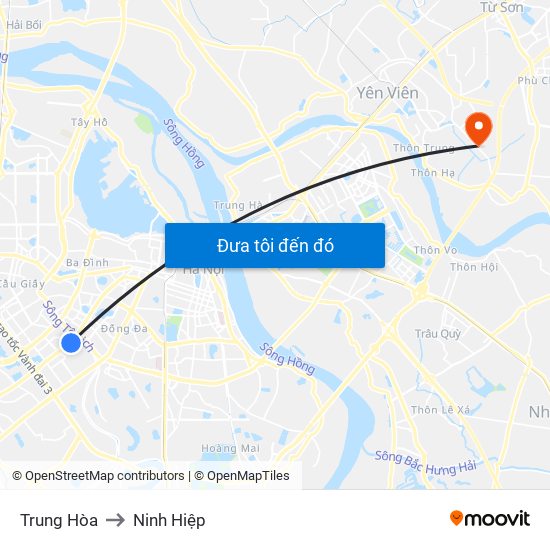 Trung Hòa to Ninh Hiệp map