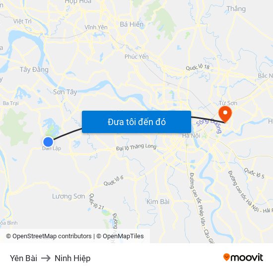 Yên Bài to Ninh Hiệp map