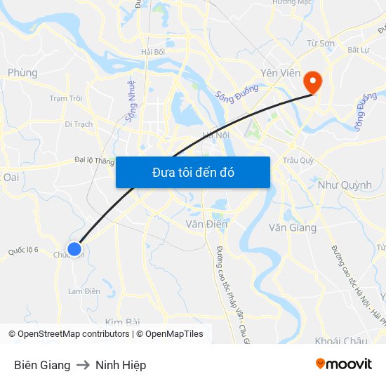 Biên Giang to Ninh Hiệp map