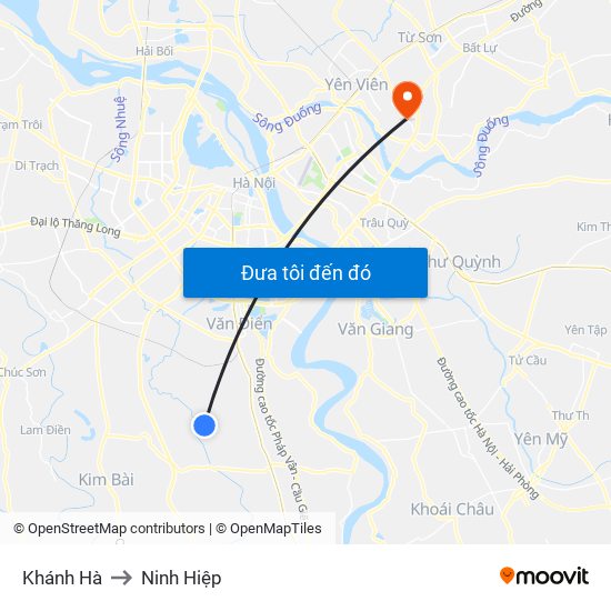 Khánh Hà to Ninh Hiệp map