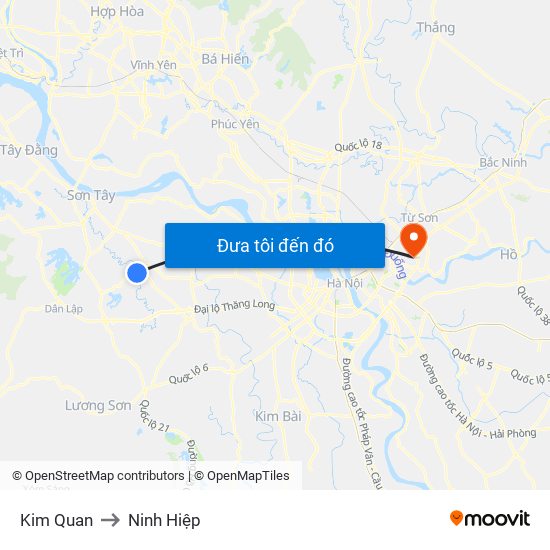 Kim Quan to Ninh Hiệp map