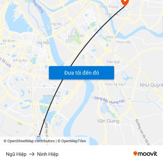 Ngũ Hiệp to Ninh Hiệp map