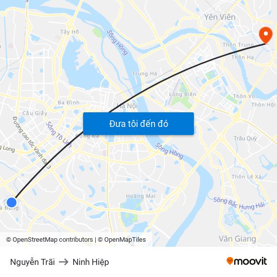Nguyễn Trãi to Ninh Hiệp map
