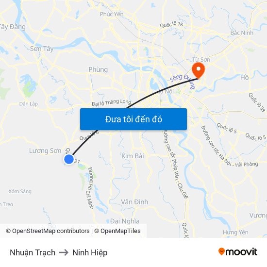 Nhuận Trạch to Ninh Hiệp map