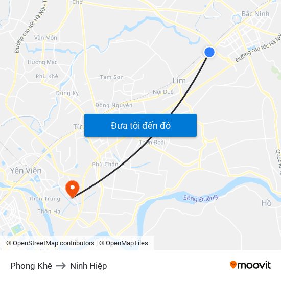 Phong Khê to Ninh Hiệp map