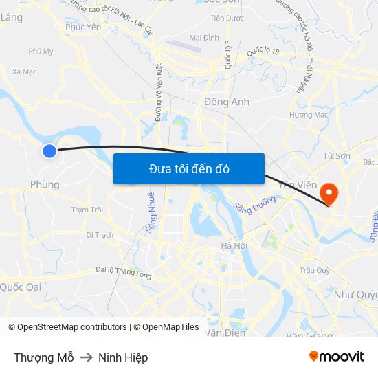 Thượng Mỗ to Ninh Hiệp map