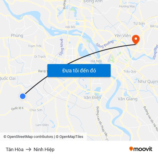 Tân Hòa to Ninh Hiệp map