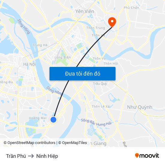 Trần Phú to Ninh Hiệp map