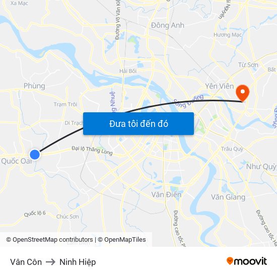 Vân Côn to Ninh Hiệp map