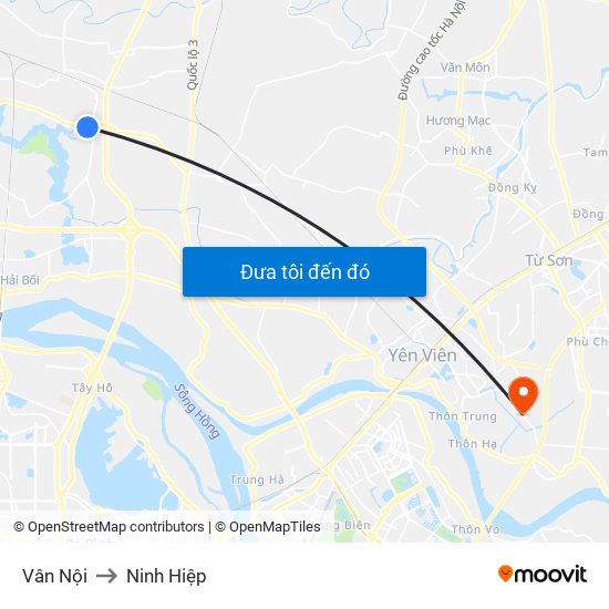 Vân Nội to Ninh Hiệp map