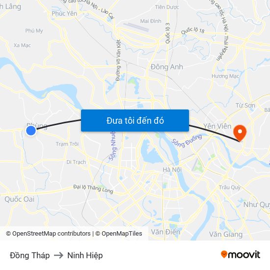 Đồng Tháp to Ninh Hiệp map