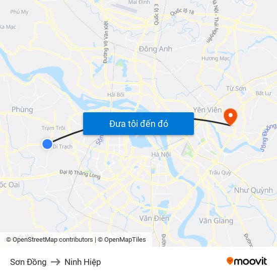 Sơn Đồng to Ninh Hiệp map