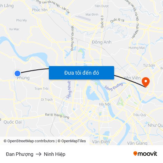 Đan Phượng to Ninh Hiệp map