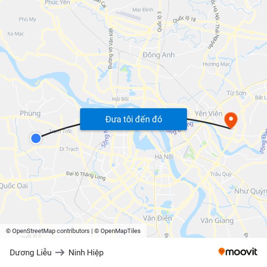 Dương Liễu to Ninh Hiệp map