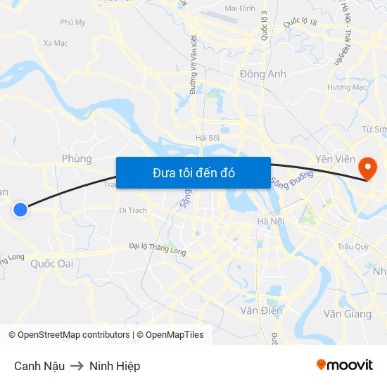 Canh Nậu to Ninh Hiệp map