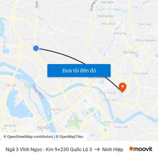 Ngã 3 Vĩnh Ngọc - Km 9+230 Quốc Lộ 3 to Ninh Hiệp map