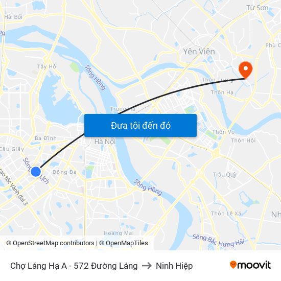 Chợ Láng Hạ A - 572 Đường Láng to Ninh Hiệp map