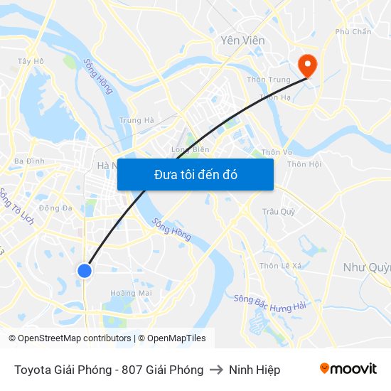 Toyota Giải Phóng - 807 Giải Phóng to Ninh Hiệp map