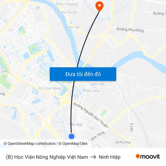 (B) Học Viện Nông Nghiệp Việt Nam to Ninh Hiệp map