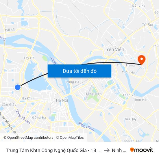 Trung Tâm Khtn Công Nghệ Quốc Gia - 18 Hoàng Quốc Việt to Ninh Hiệp map