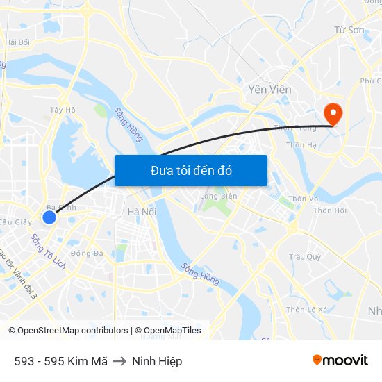 593 - 595 Kim Mã to Ninh Hiệp map