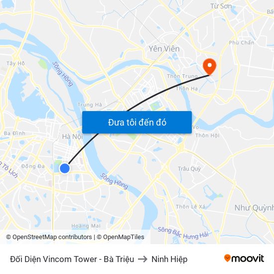 Đối Diện Vincom Tower - Bà Triệu to Ninh Hiệp map