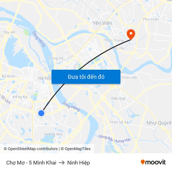 Chợ Mơ - 5 Minh Khai to Ninh Hiệp map